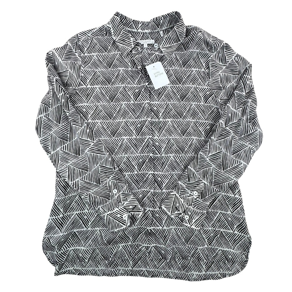 Foxcroft Easy‎ Care Black White Geometric Triangle Tencel Button Down Shirt 14